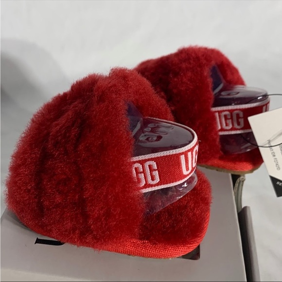 Ugg Australia Fluff Yeah Red White Sides New Infant 0/1 - Picture 3 of 6